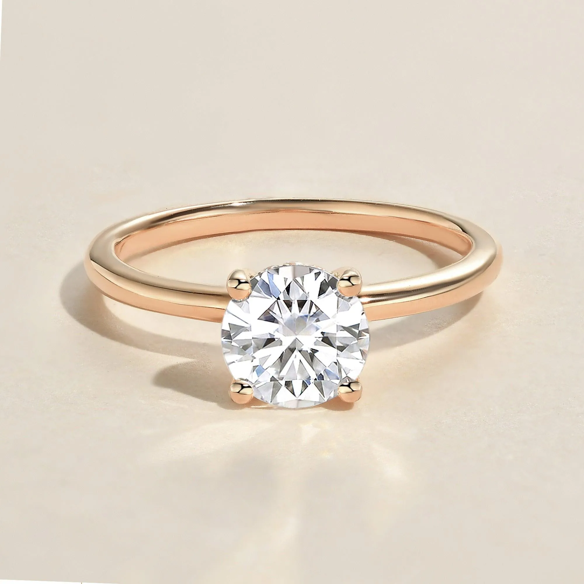 1.0ct Round Cut Moissanite Classic Hidden Halo Solitaire Ring