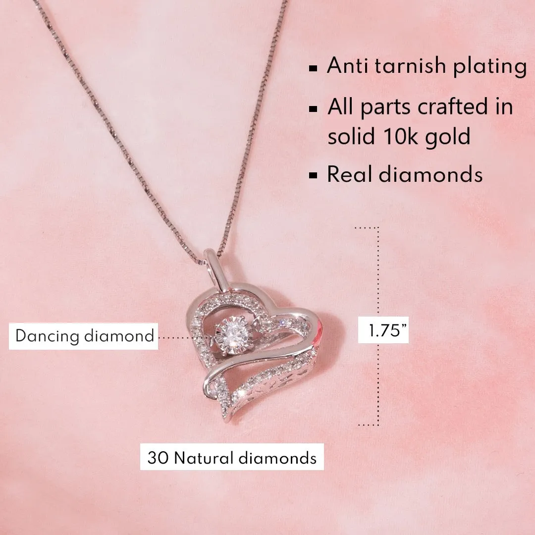 10k White Gold 'Golden Glimmer' Real Dancing Diamond Heart Pendant Necklace (1/5 cttw.), 18"