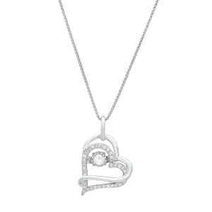 10k White Gold 'Golden Glimmer' Real Dancing Diamond Heart Pendant Necklace (1/5 cttw.), 18"