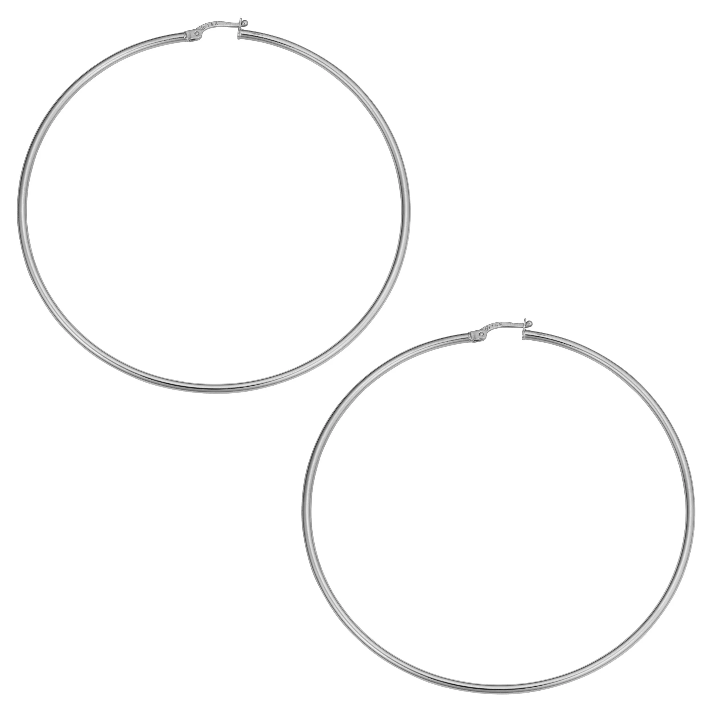 14k White Gold Large Hoop Earrings (2x70mm)