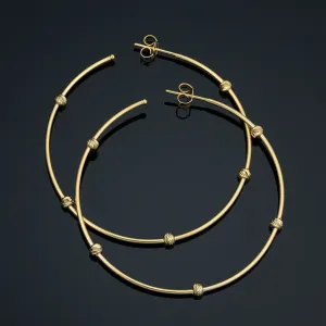 14k Yellow Gold Diamond-Cut Bead Station Open Hoop Earrings