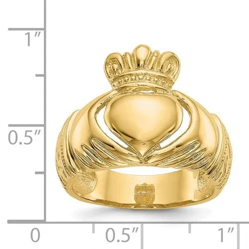 14kt yellow gold Domed Mens claddagh ring