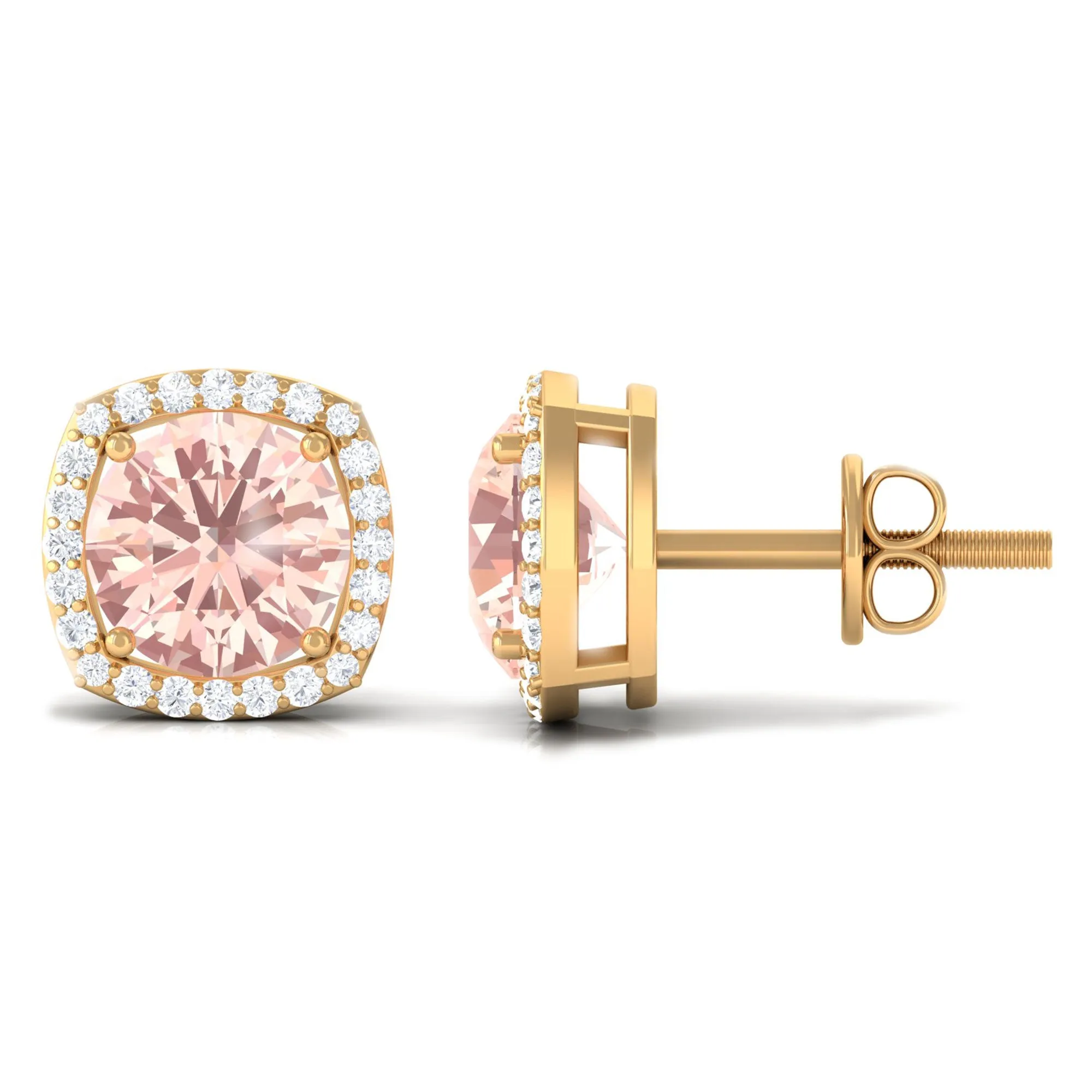 1.75 CT Elegant Morganite Stud Earrings with Diamond Halo