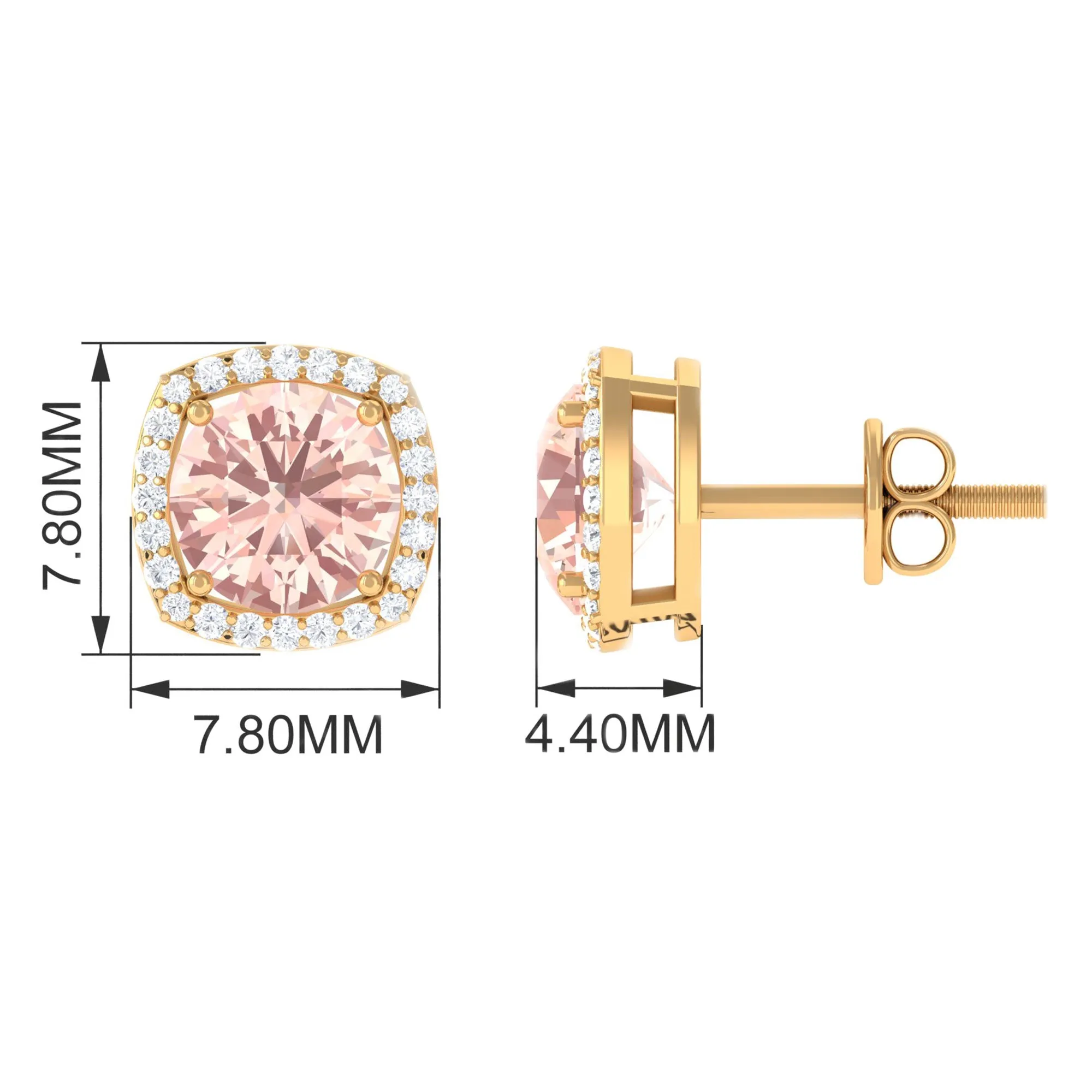 1.75 CT Elegant Morganite Stud Earrings with Diamond Halo