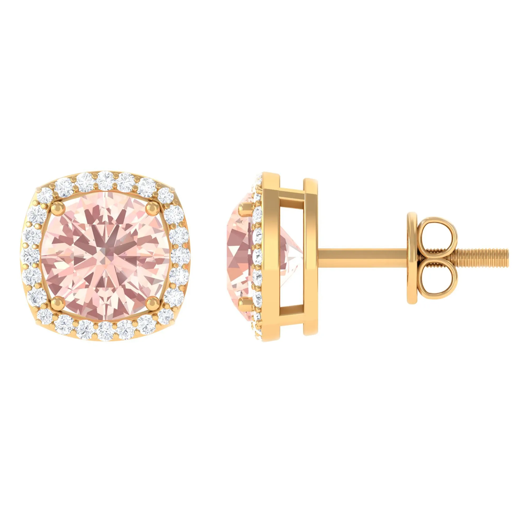 1.75 CT Elegant Morganite Stud Earrings with Diamond Halo