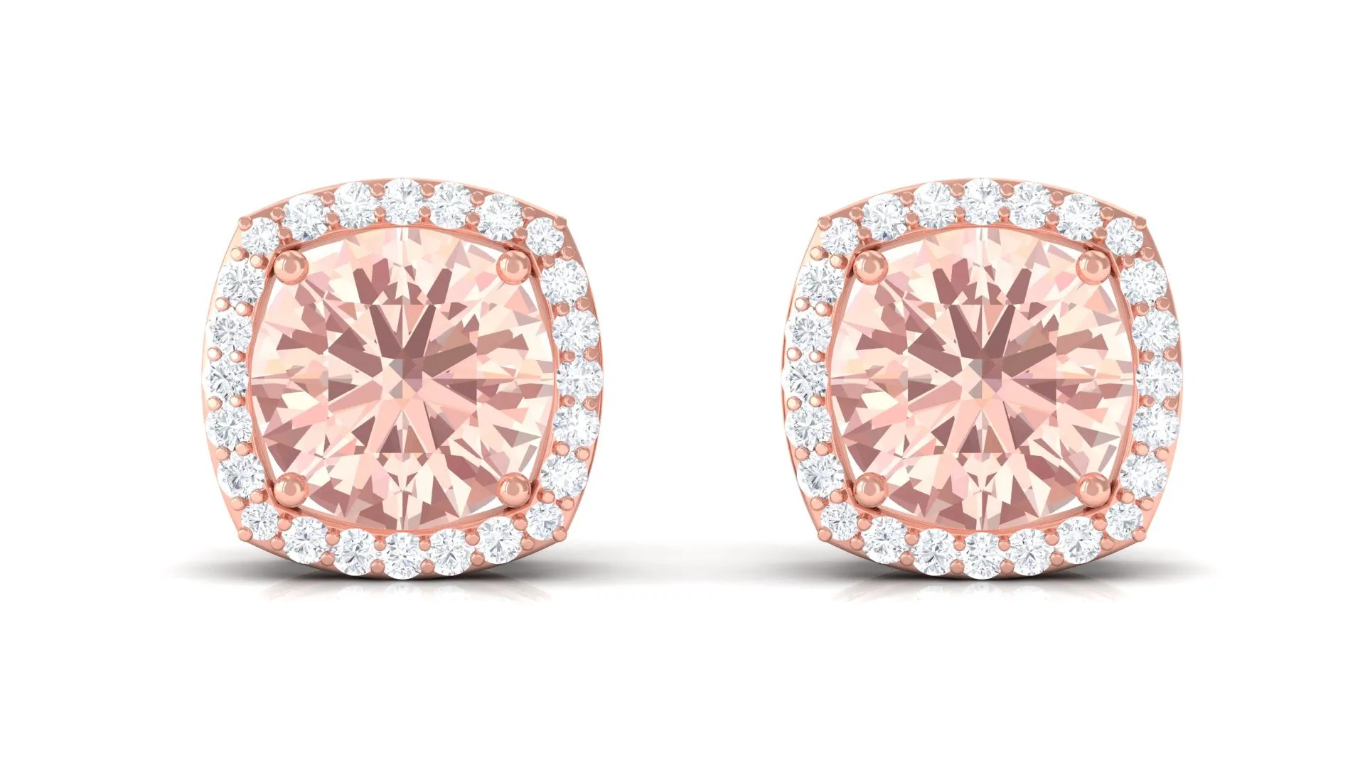 1.75 CT Elegant Morganite Stud Earrings with Diamond Halo