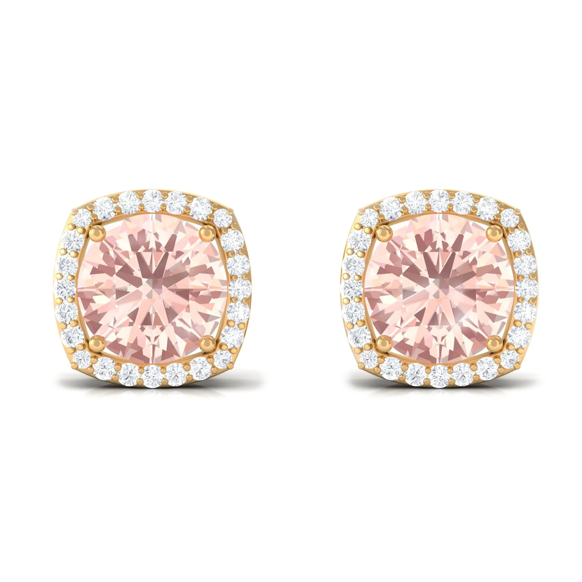 1.75 CT Elegant Morganite Stud Earrings with Diamond Halo