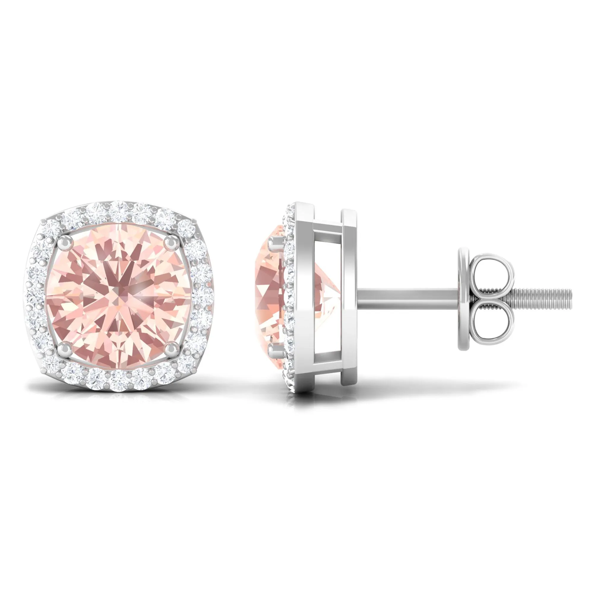 1.75 CT Elegant Morganite Stud Earrings with Diamond Halo