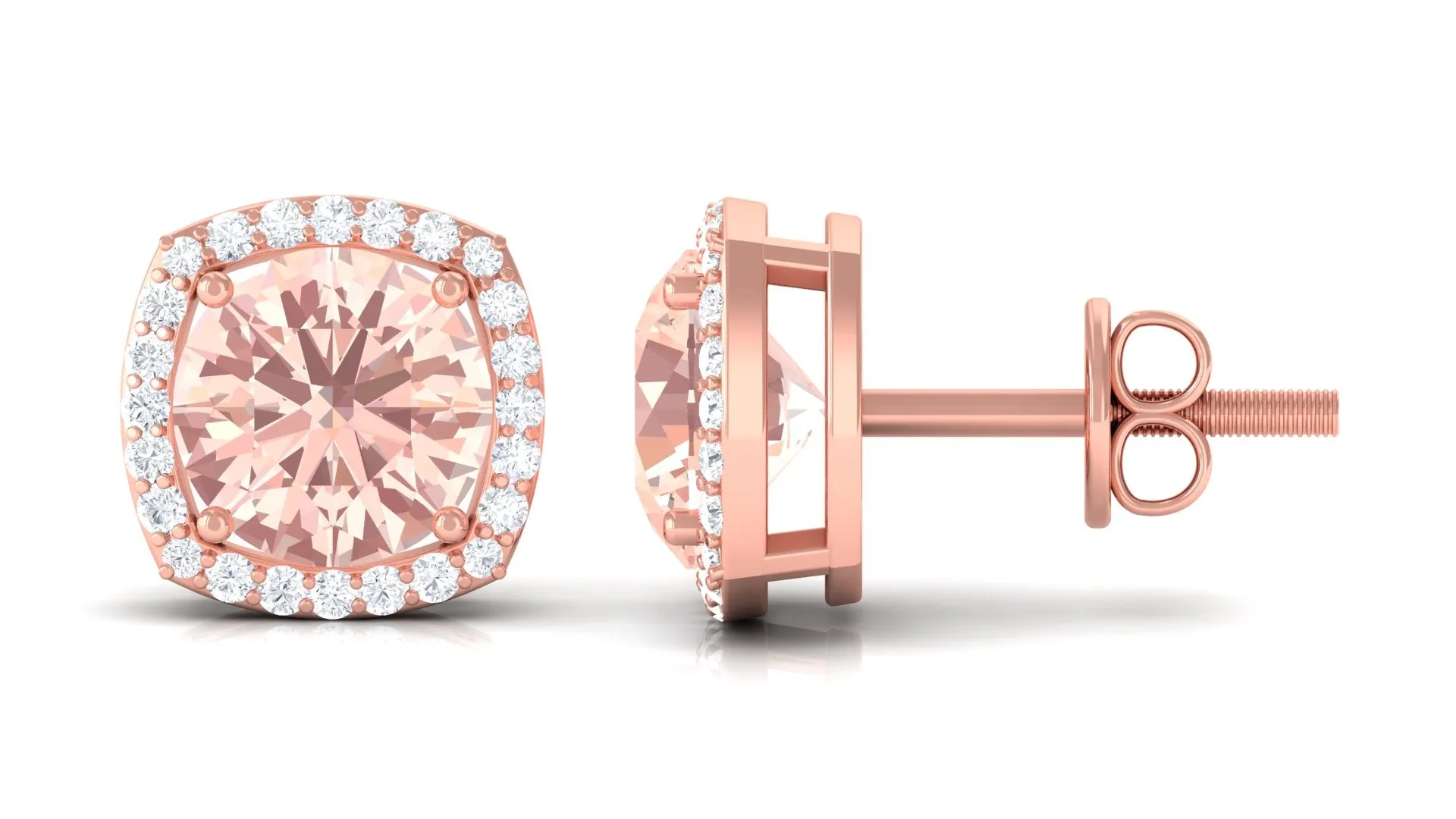 1.75 CT Elegant Morganite Stud Earrings with Diamond Halo