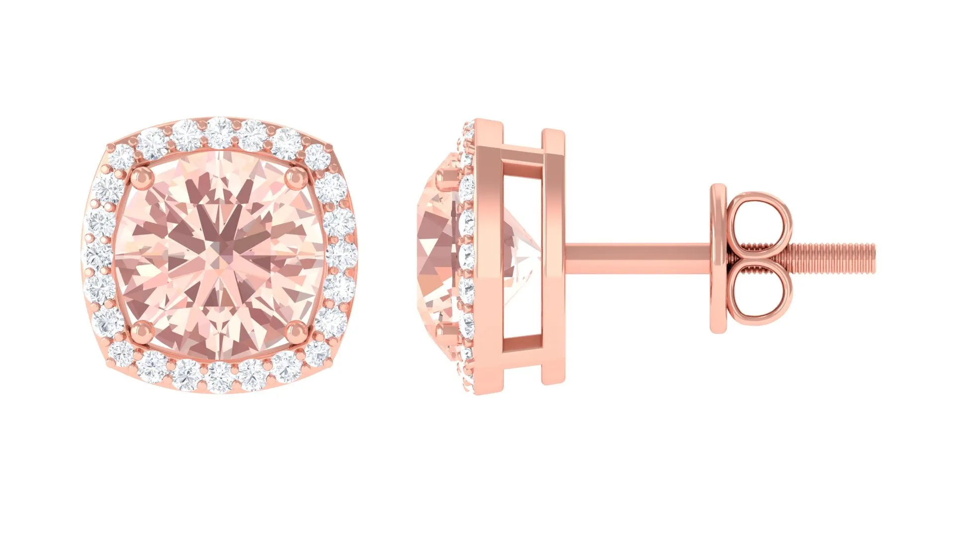 1.75 CT Elegant Morganite Stud Earrings with Diamond Halo