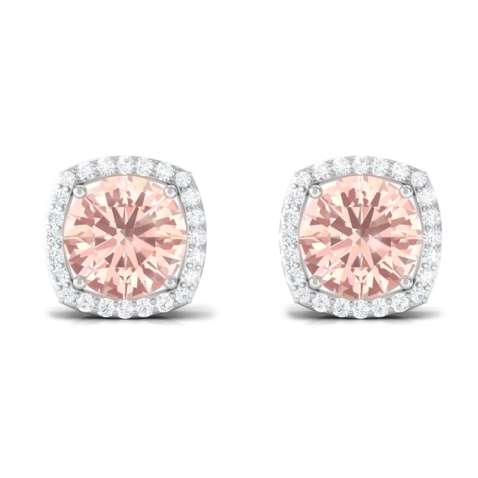 1.75 CT Elegant Morganite Stud Earrings with Diamond Halo