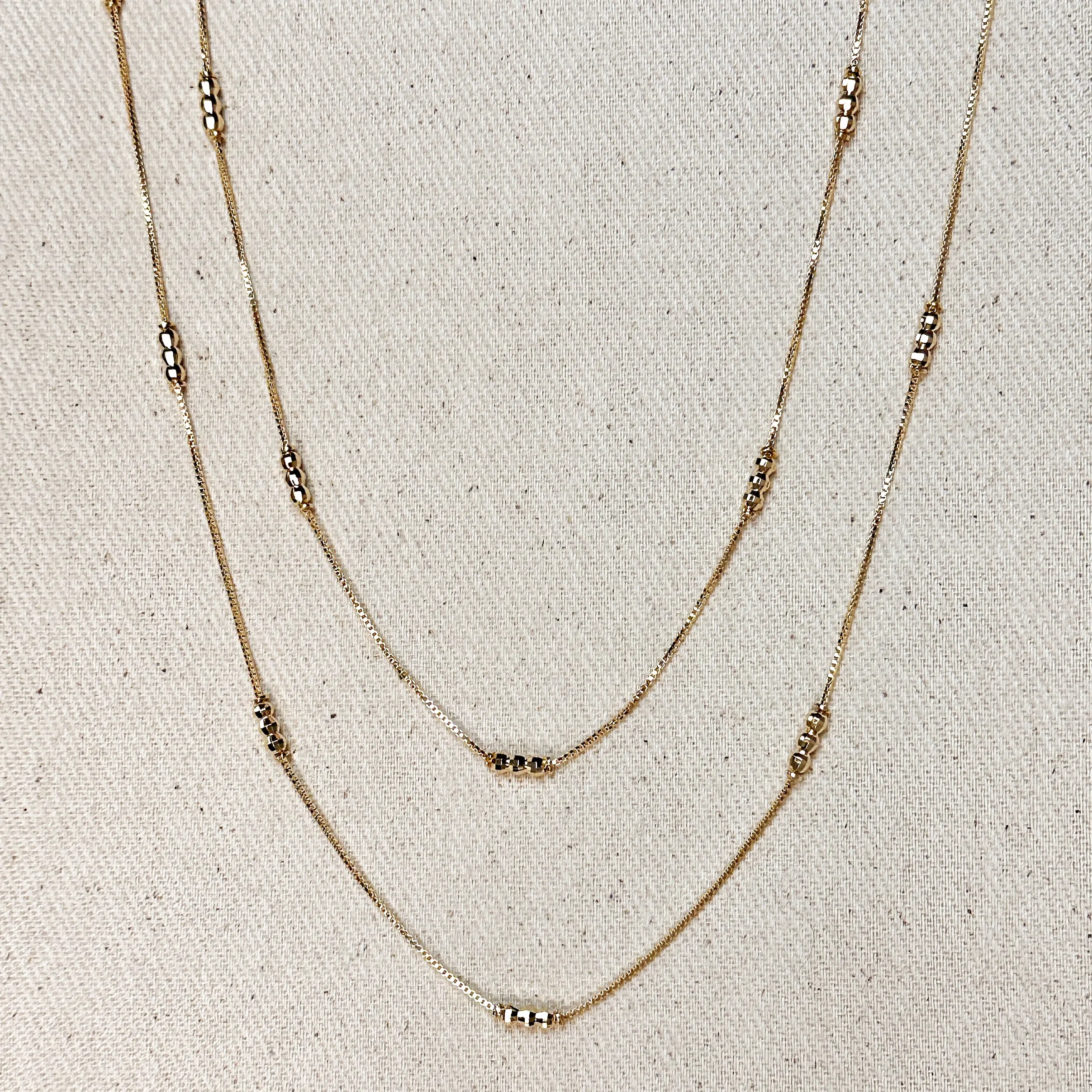 18k Gold Filled Bead Detailed Box Chain