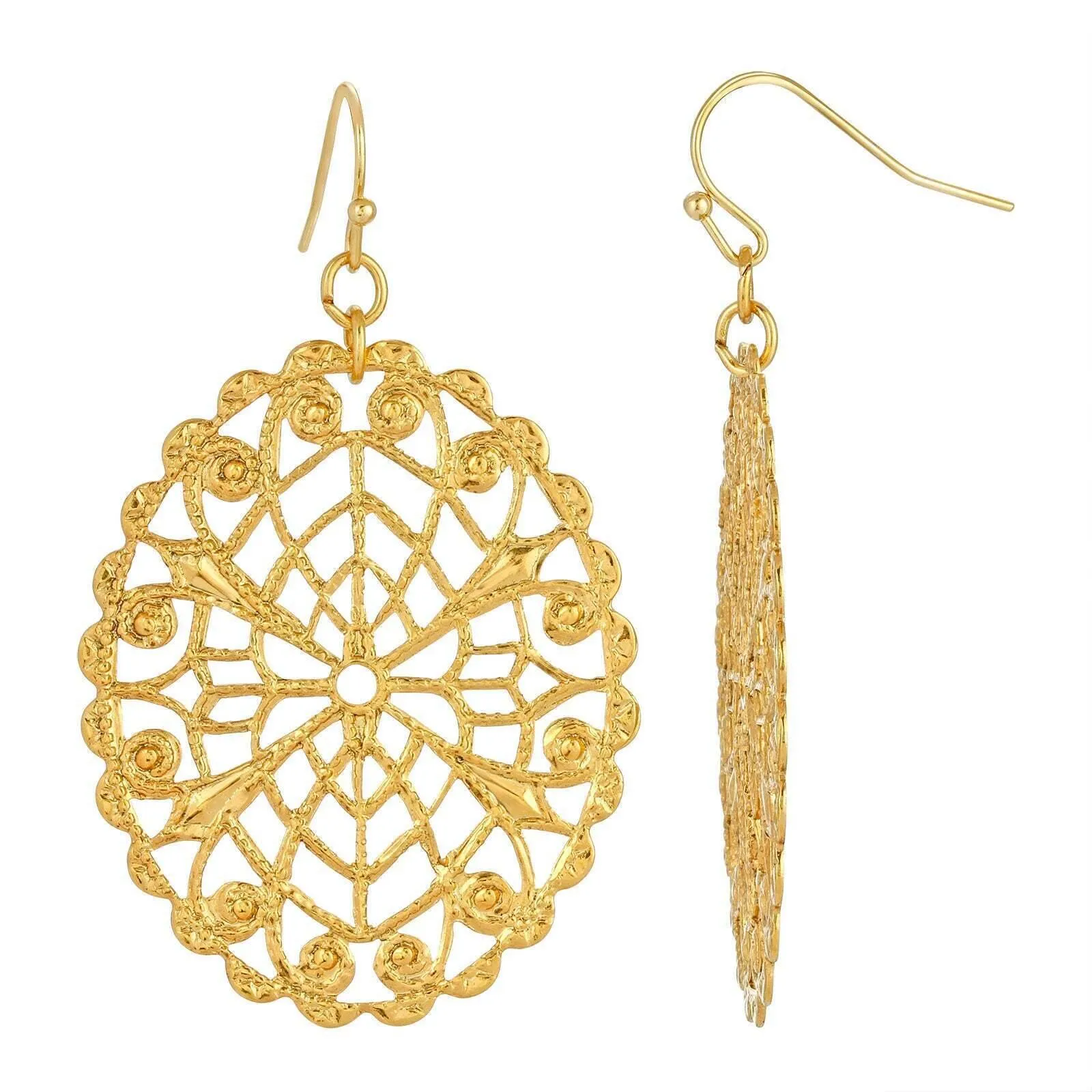 1928 Jewelry Intricate Oval Filigree Drop Earrings