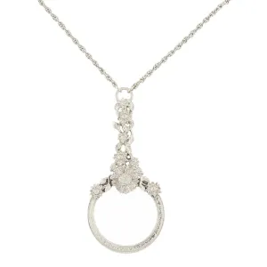 1928 Jewelry Magnifying Glass With Flower Accents Necklace 30" - Magnification Power: 2-3x