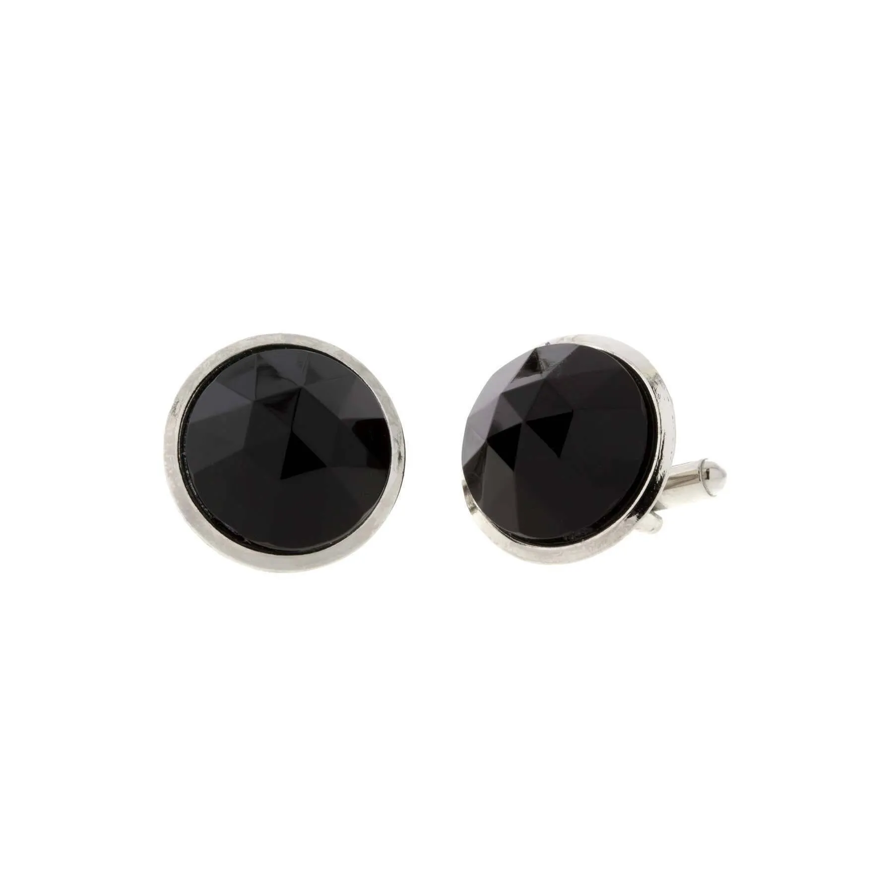 1928 Jewelry Round Faceted Black Stone Cufflinks