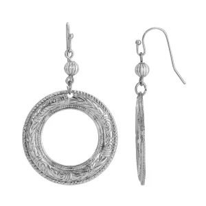 1928 Jewelry Silver Etched Vine Drop Earrings