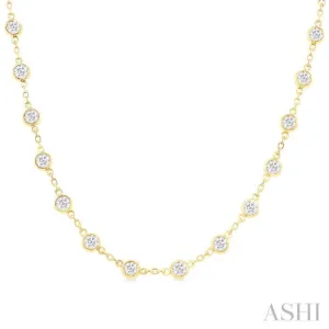 4 ctw Bezel Set Round Cut Diamond Station Necklace in 14K Yellow Gold