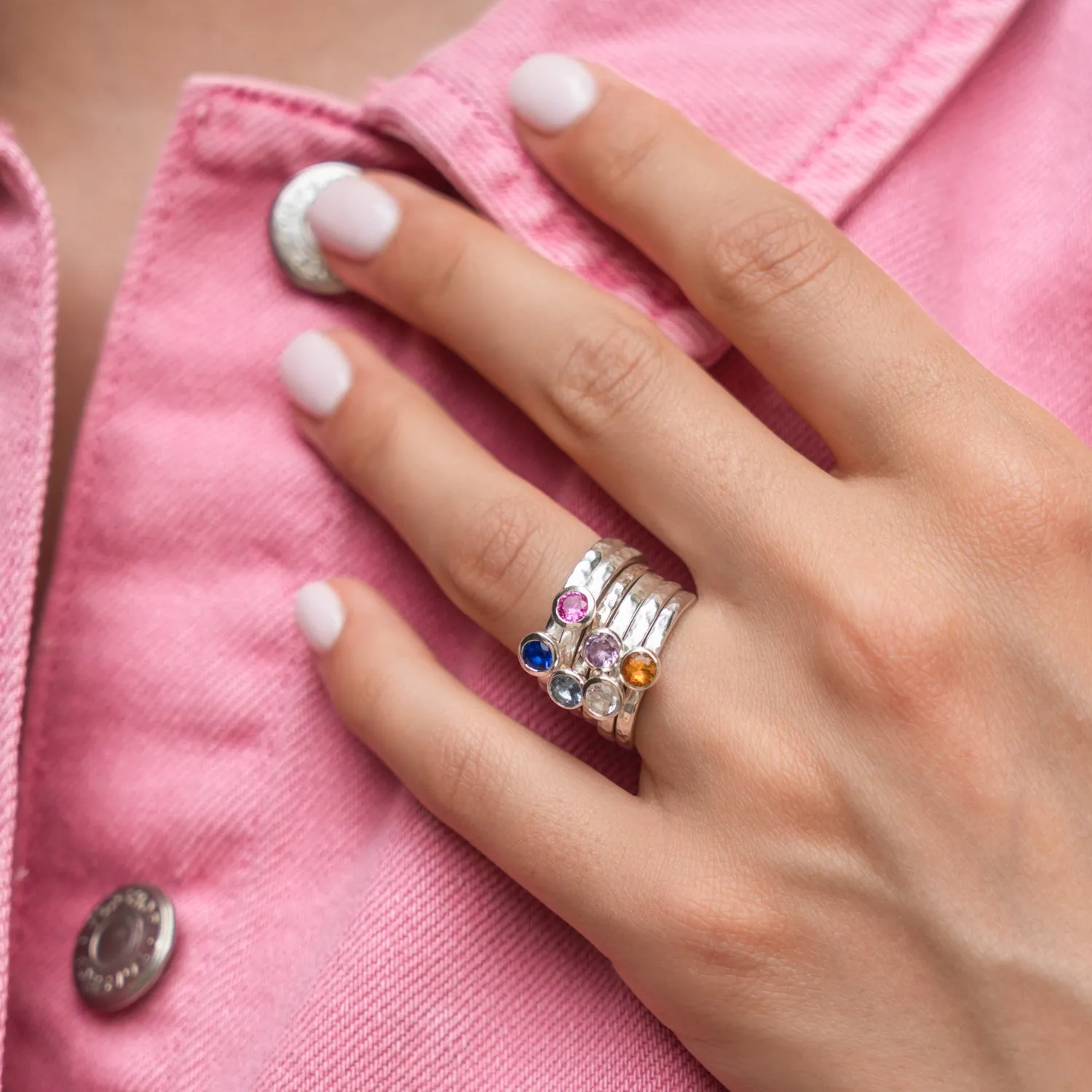 4mm White Sapphire Hammered Twinkle Ring