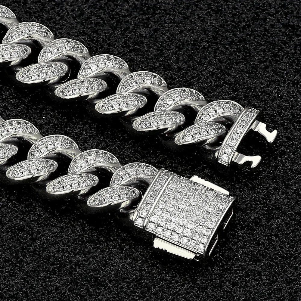 5mm Tennis and 12mm Cuban Link Bracelet Set for Men's in White Gold KRKC