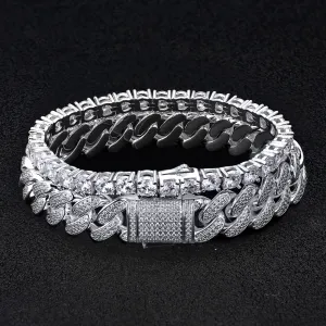 5mm Tennis and 12mm Cuban Link Bracelet Set for Men's in White Gold KRKC