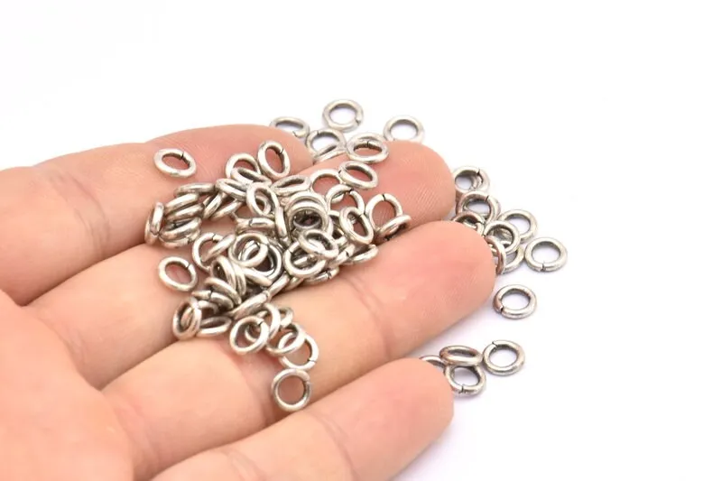 6mm Jump Ring, 100 Antique Silver Plated Brass Jump Ring Connectors Findings (6x1.2mm) A0329 A0636