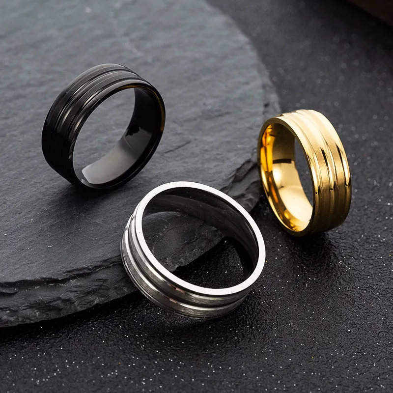 8mm Stainless Steel Frosted Men's Rings - Minimalist Fashion Jewelry for Men