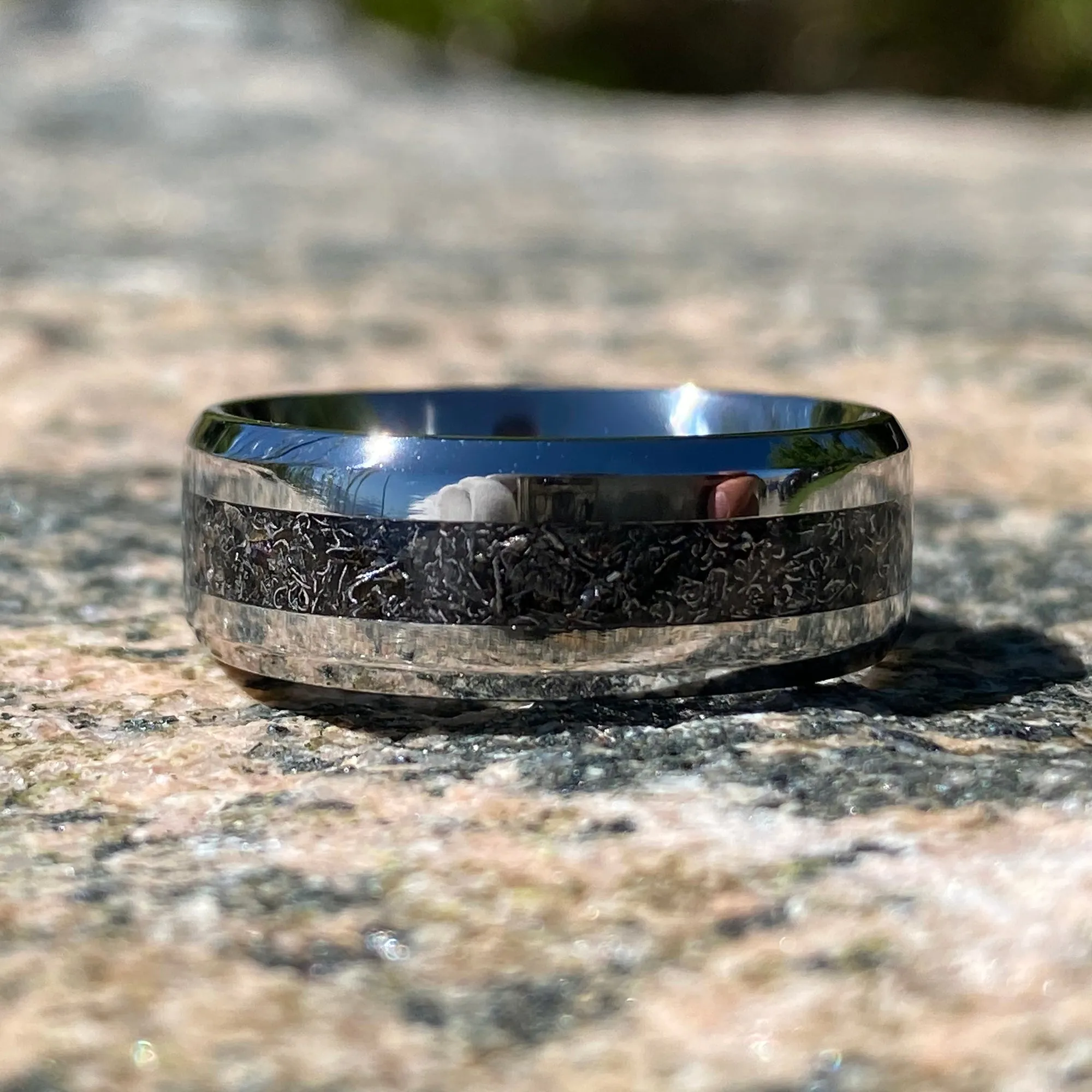 8mm Titanium Mens Wedding Band with Sherman Tank Inlay - Custom Made Mens Wedding Rings - Unique Mens Rings