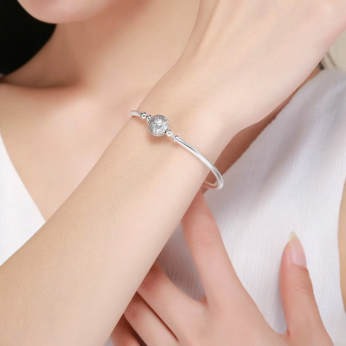 925 Silver Shining Zircons Snake Chain Bracelet