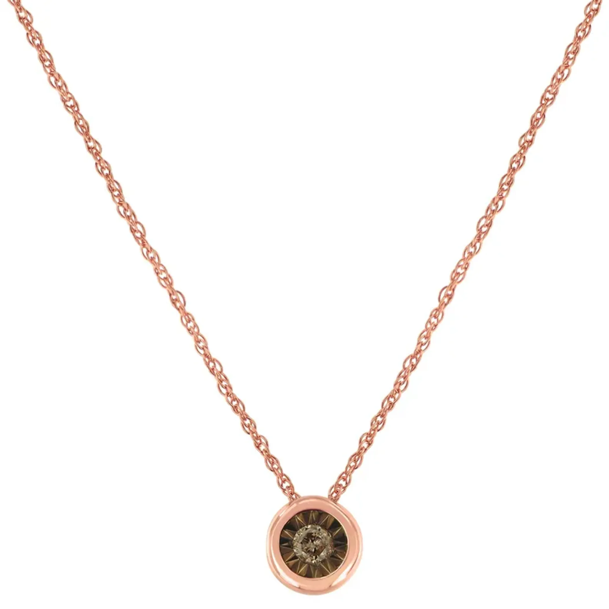 .925 Sterling Silver 1/10 Carat Diamond 18" Round Miracle-Plate Two-Tone Pendant Necklace (K-L Champagne Color, I2-I3 Clarity) - Color: Two-toned | Size: NECKLACE LENGTH 18 INCHES | Pack Of: 1