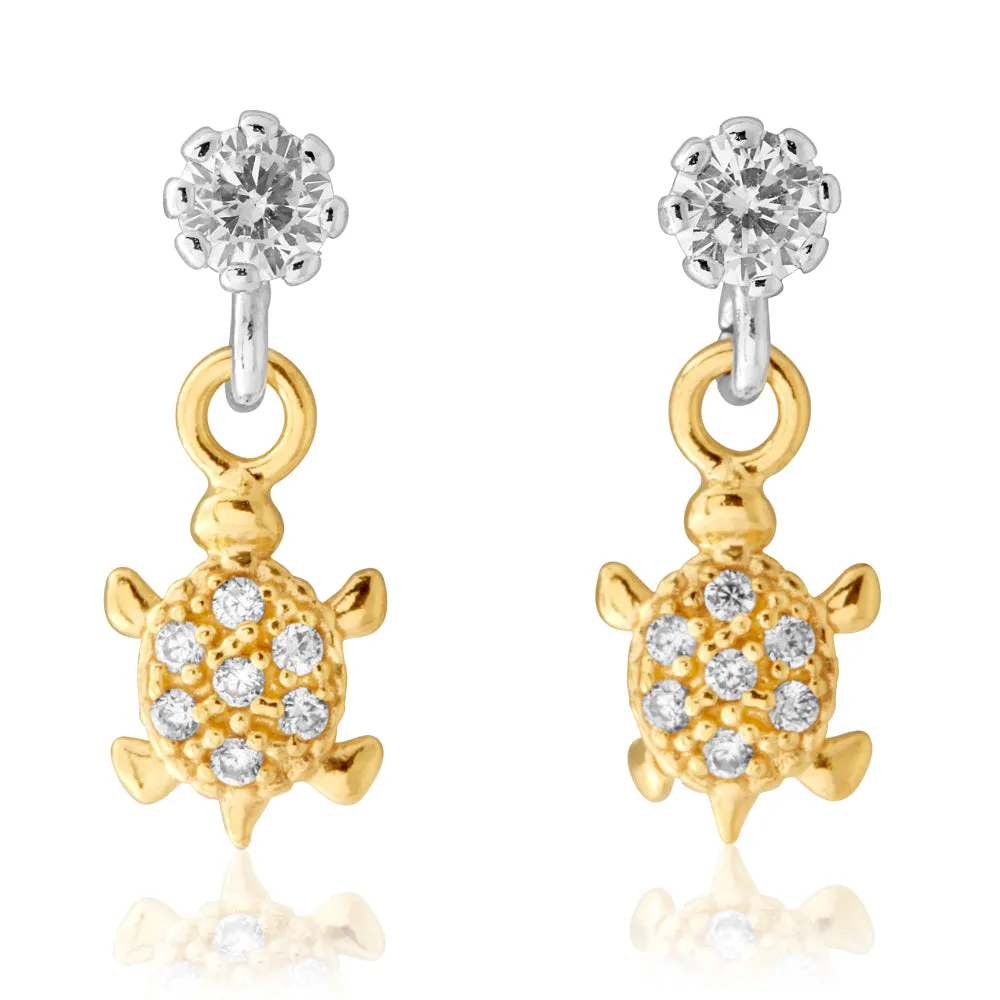 9ct Gold Silverfilled Cubic Zirconia Turtle Drop Earrings