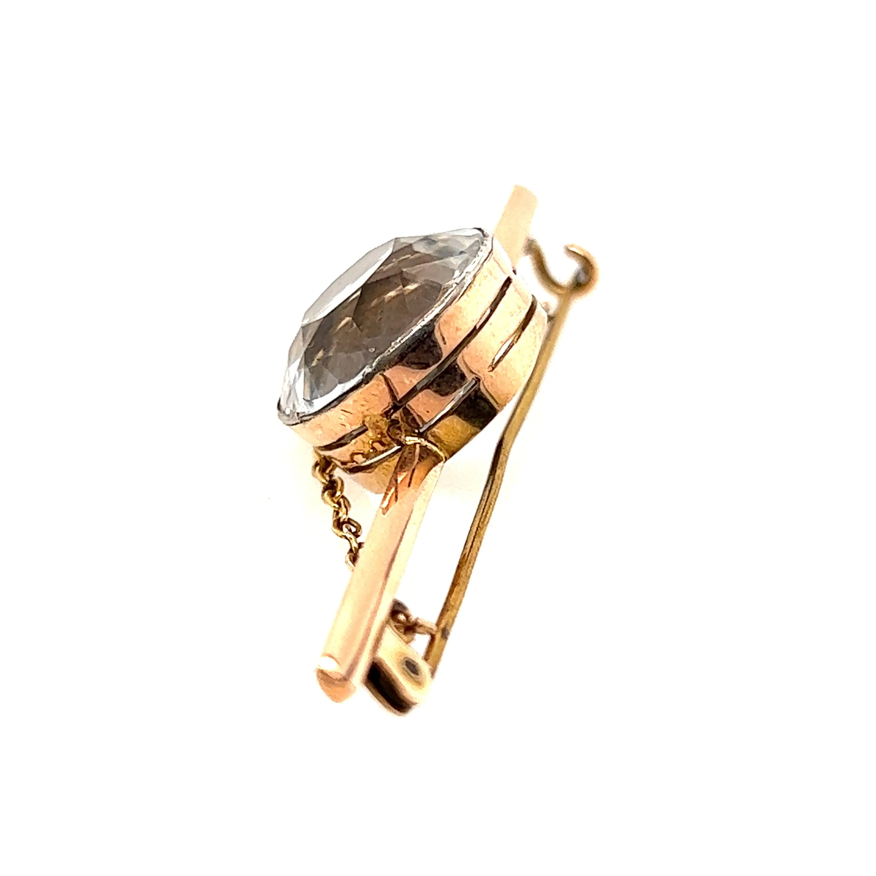 9ct Yellow Gold & Silver Quartz Brooch