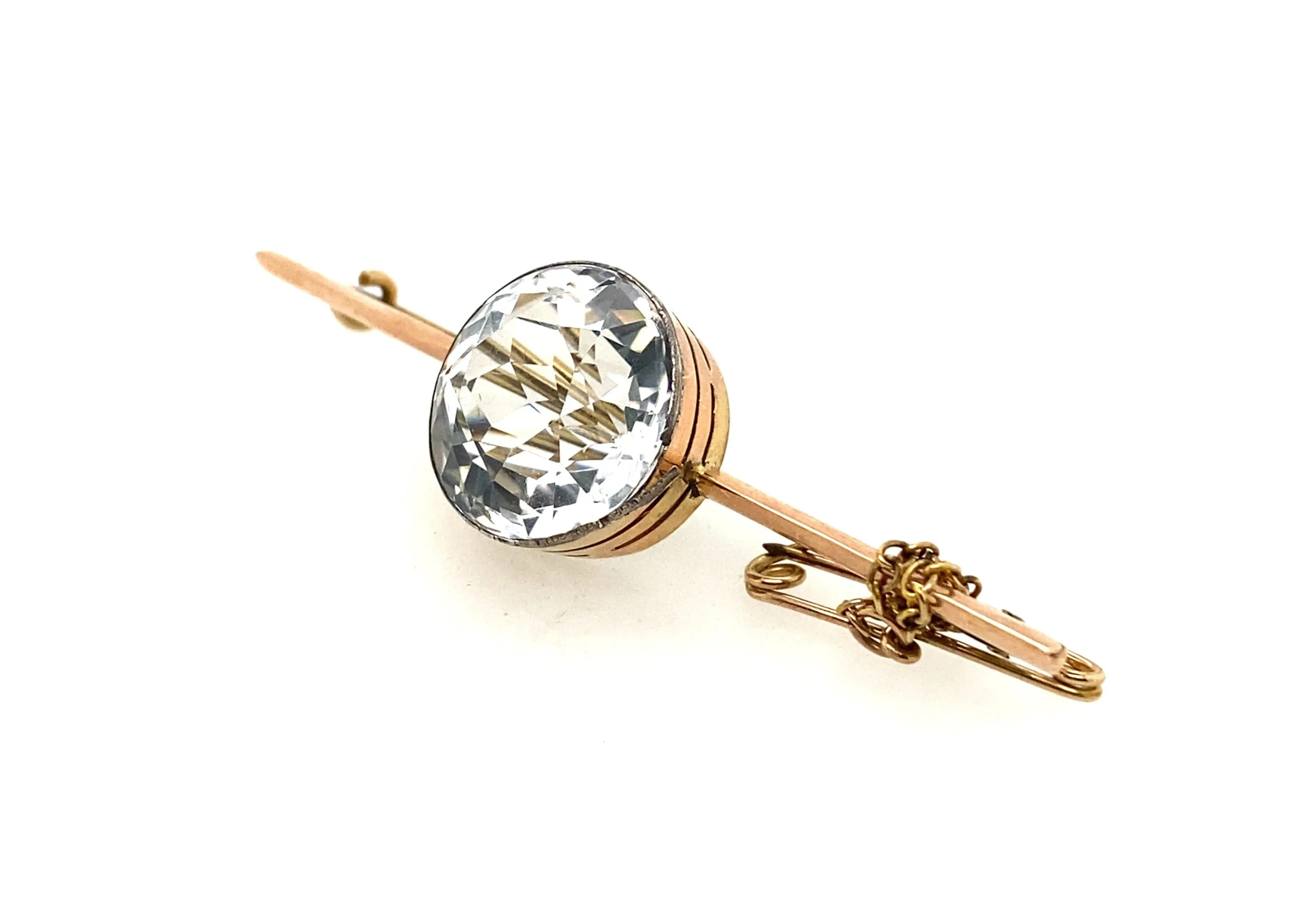 9ct Yellow Gold & Silver Quartz Brooch