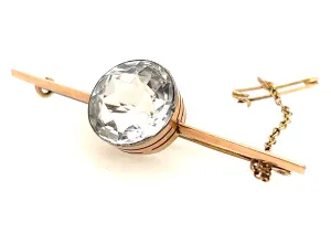 9ct Yellow Gold & Silver Quartz Brooch