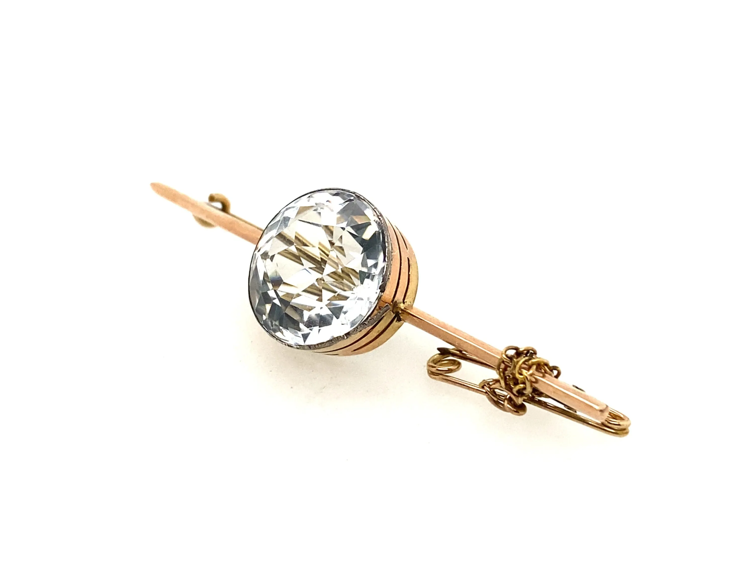 9ct Yellow Gold & Silver Quartz Brooch