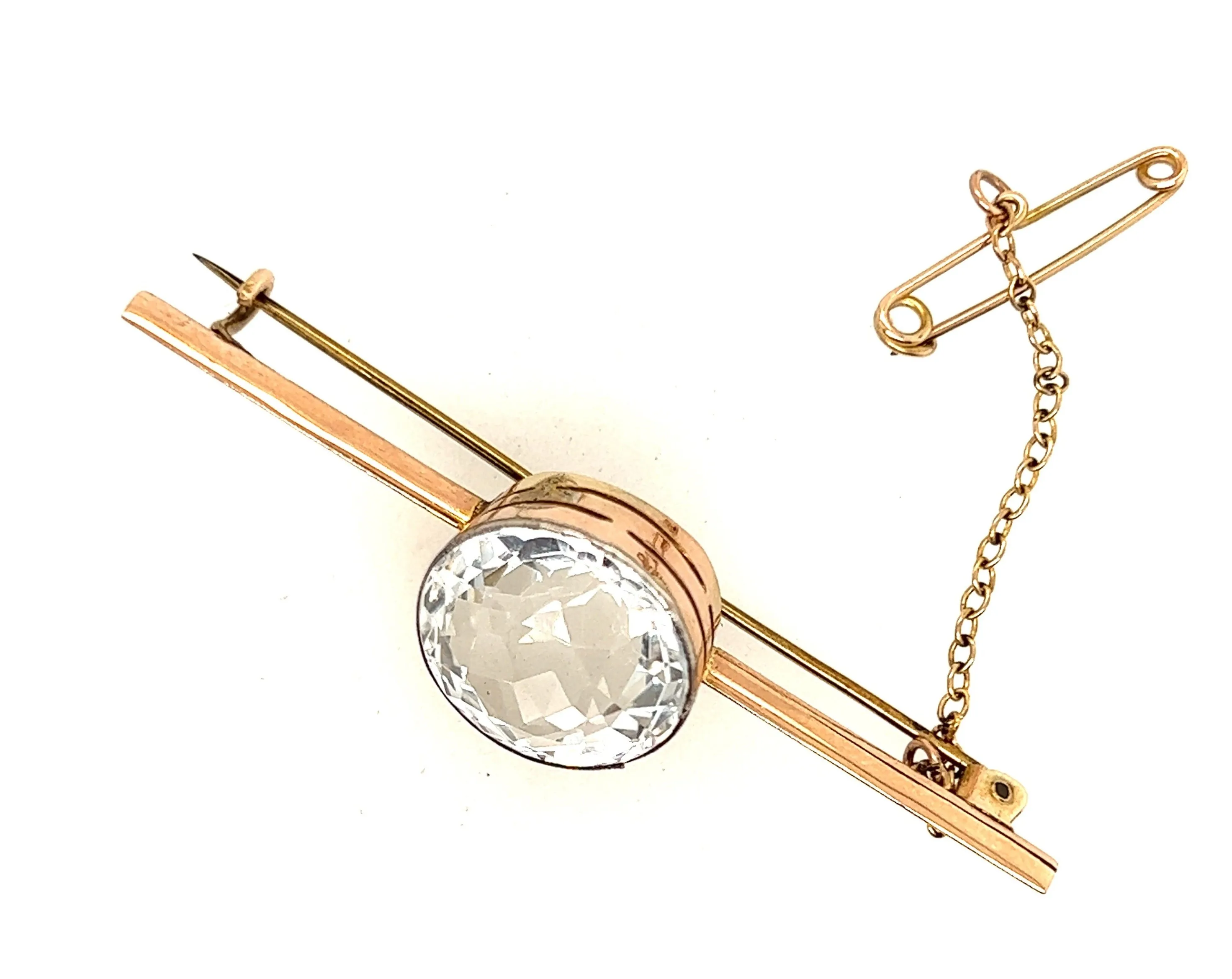 9ct Yellow Gold & Silver Quartz Brooch