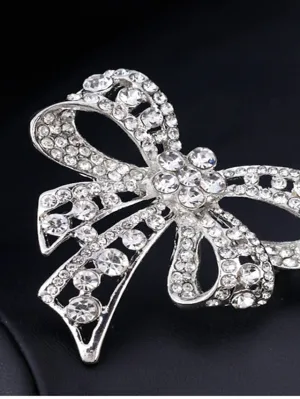 AAA Cubic Zirconia Brooches Classic Cute Stylish Brooch Jewelry Silver Bowknot For Daily Date for Women