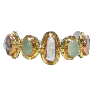 Abalone, Pearl & Aqua Chalcedony with Gold Copper White Metal Cuff