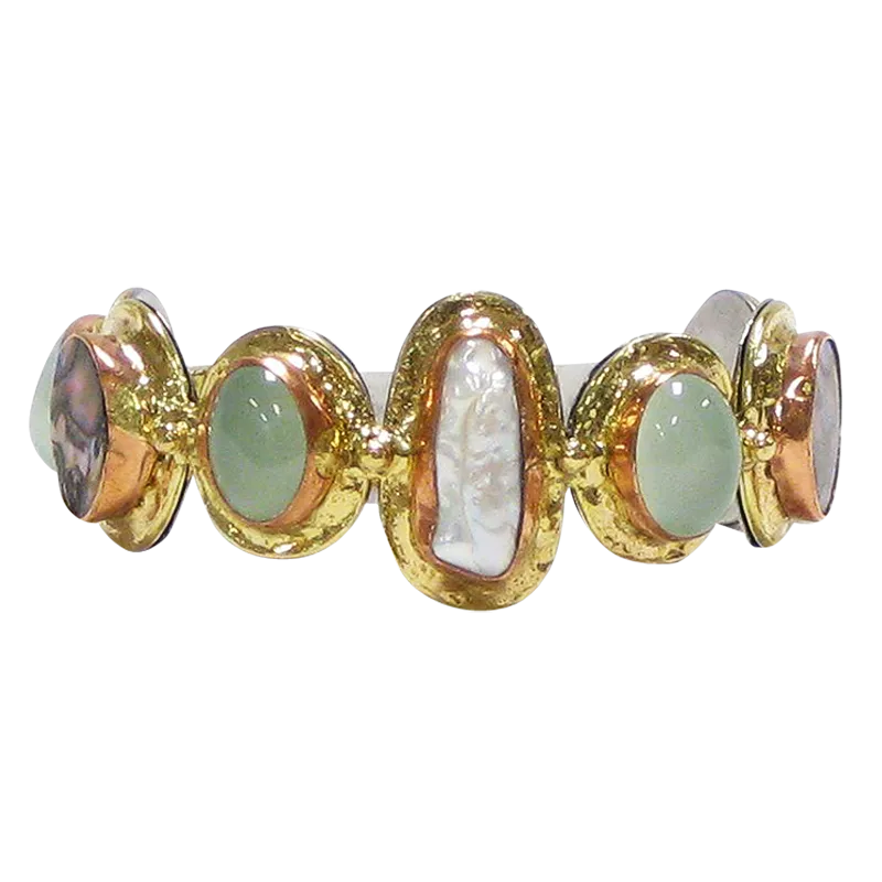 Abalone, Pearl & Aqua Chalcedony with Gold Copper White Metal Cuff