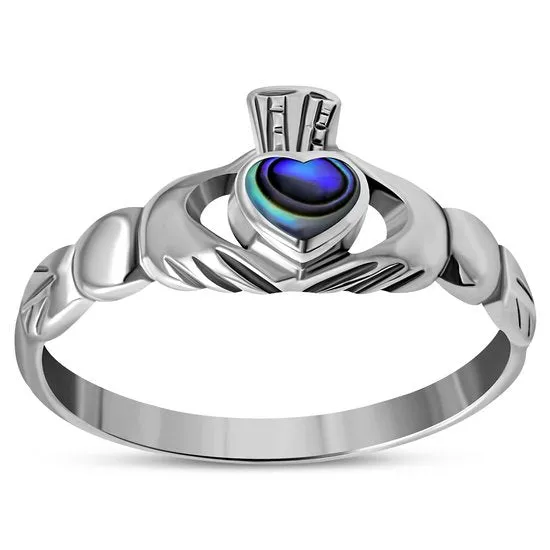 Abalone Shell Irish Claddagh Silver Ring