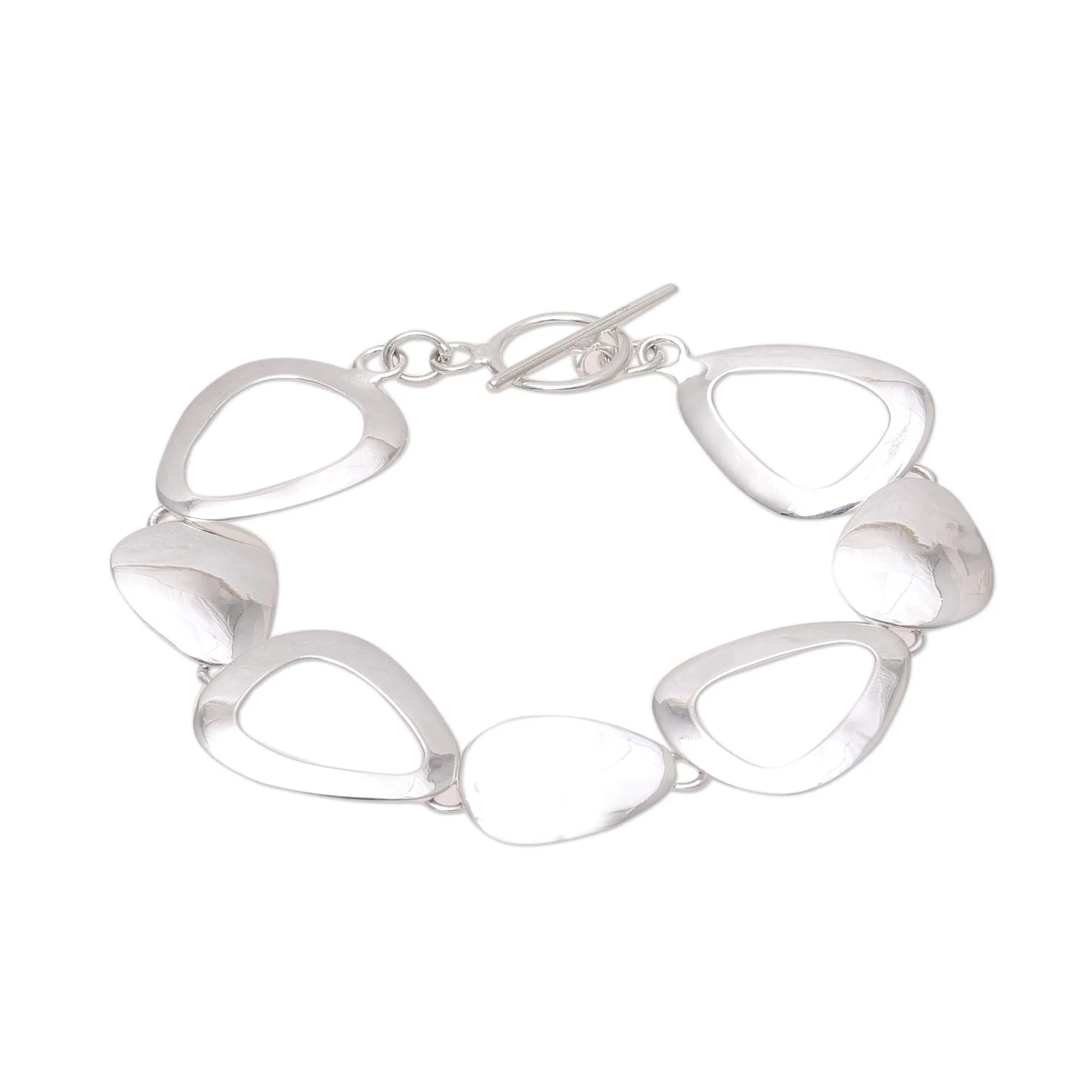 Abstract Sheen Abstract Sterling Silver Link Bracelet from India