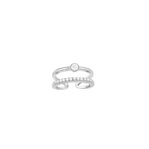 Adjustable Trendy Midi Ring  Sterling Silver with White Zirconias