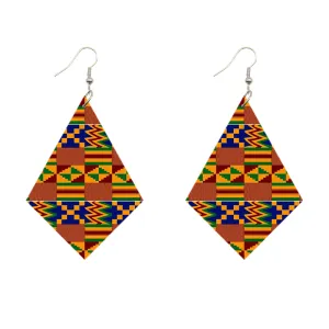 African Print Earrings | Rhombus shaped Kente print wooden earrings