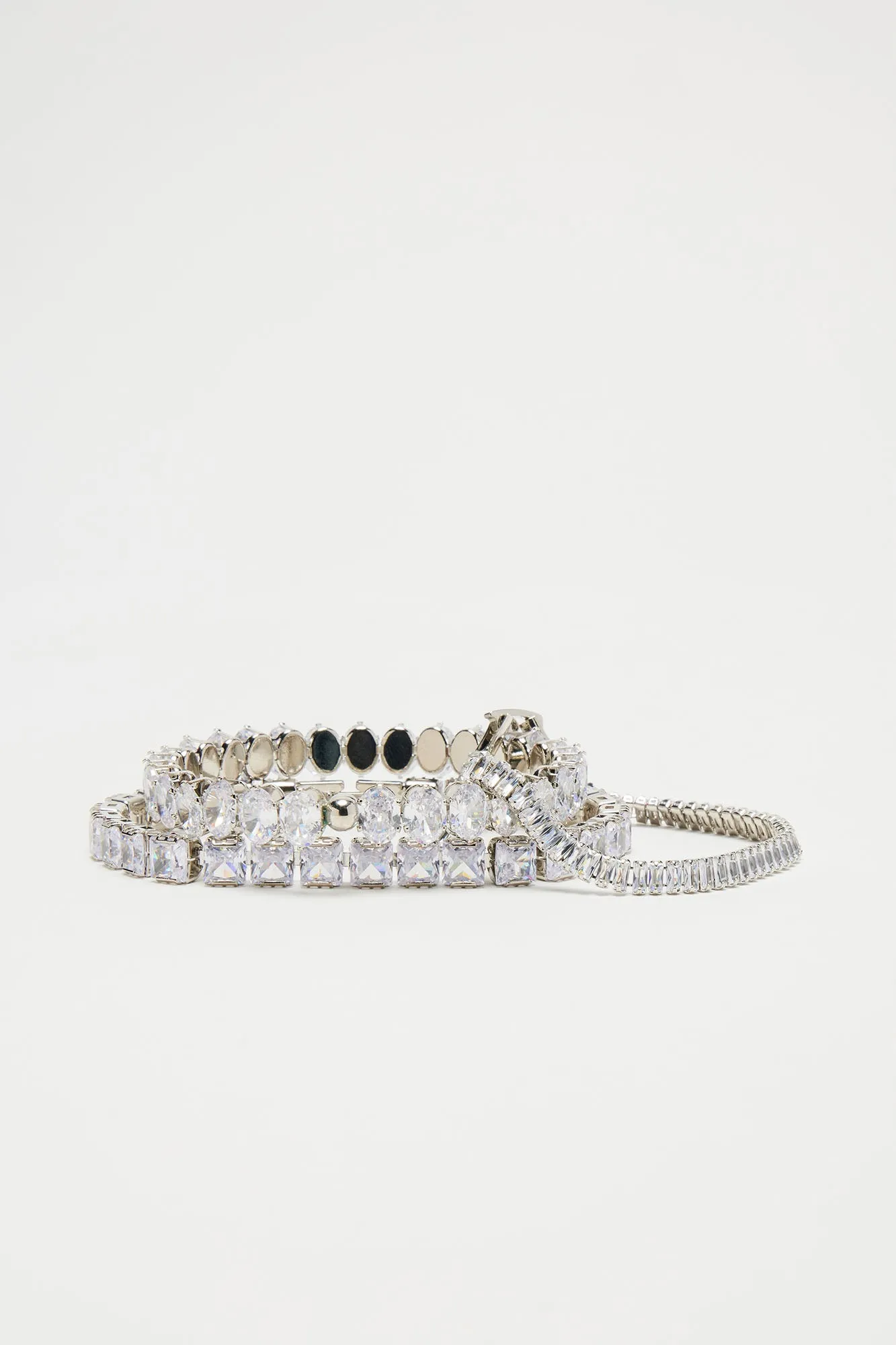 Always Shining Bright Rhinestone Bracelet Set - Silver