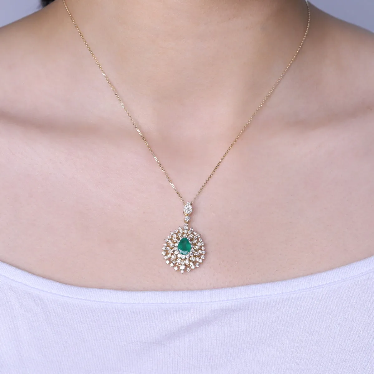 Amelia 14K Yellow Gold Pear-Cut Emerald Necklaces