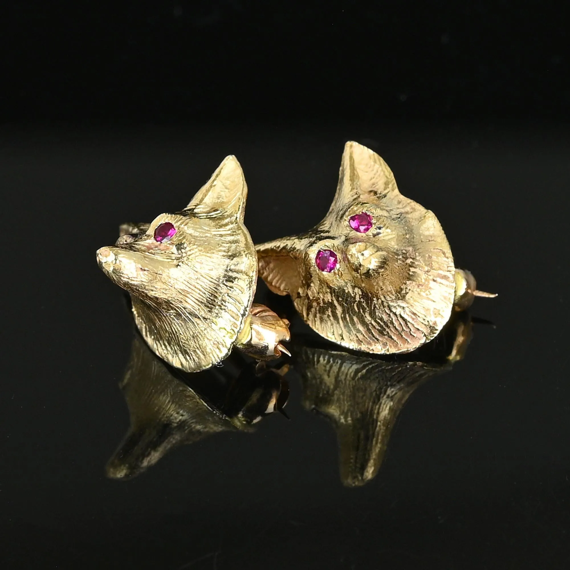 Antique 14K Gold Pair of Ruby Eye Fox Brooch Scatter Pins