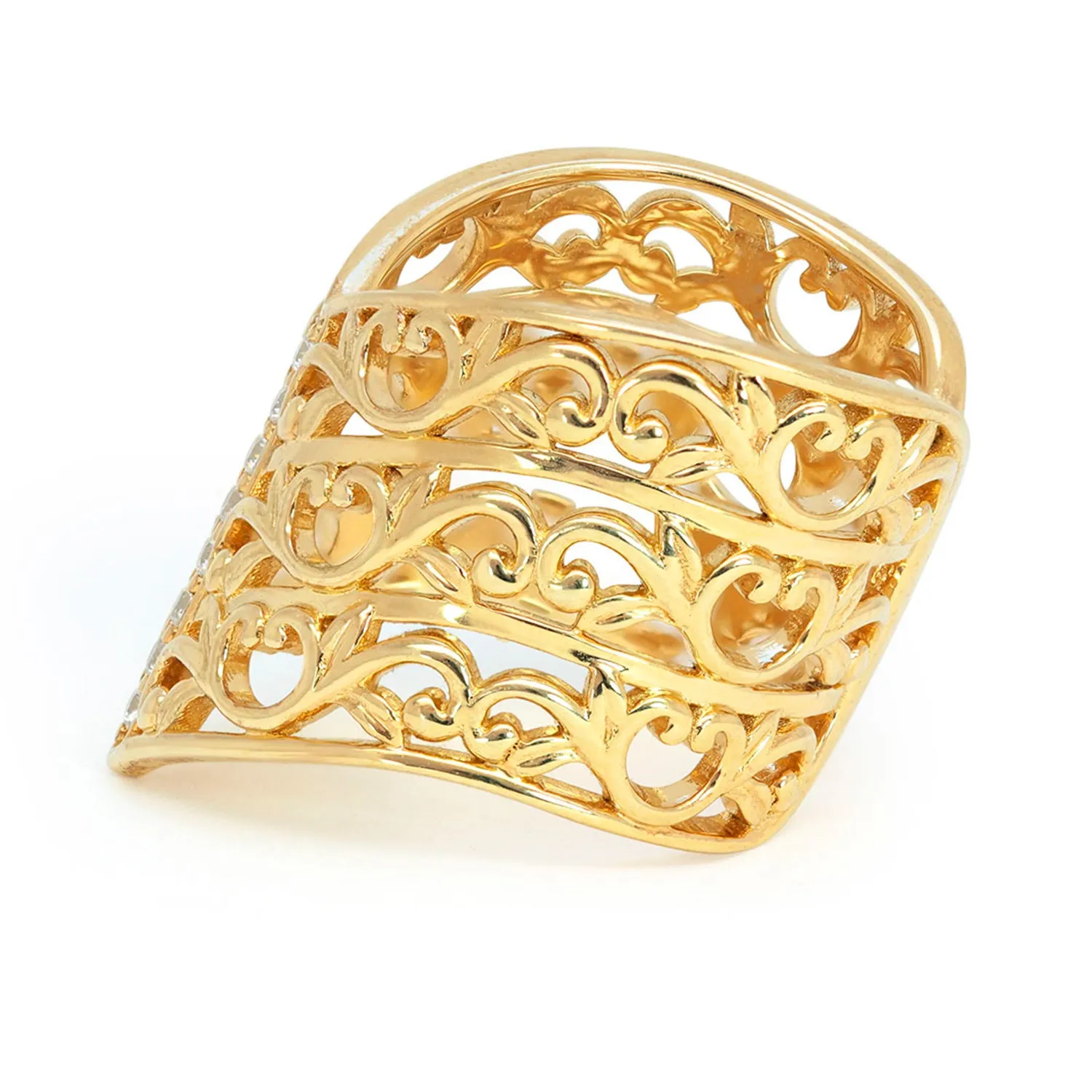 Artisan Filigree Ethical Gold & Diamonds Wishbone Jacket Ring