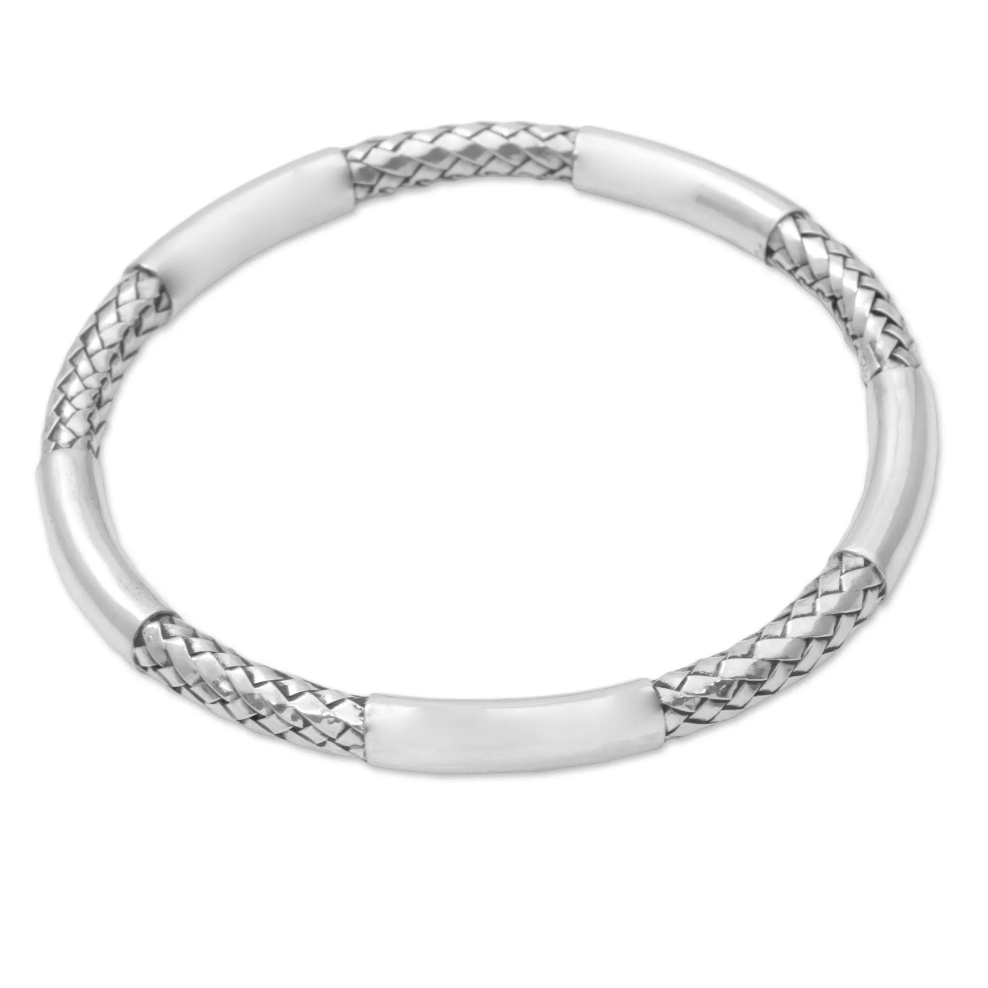 Bali Show Sterling Silver Woven Motif Bangle Bracelet by Bali Artisans