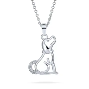 BFF Best Friend CZ Accent Puppy Dog Pendant Necklace Silver Plated