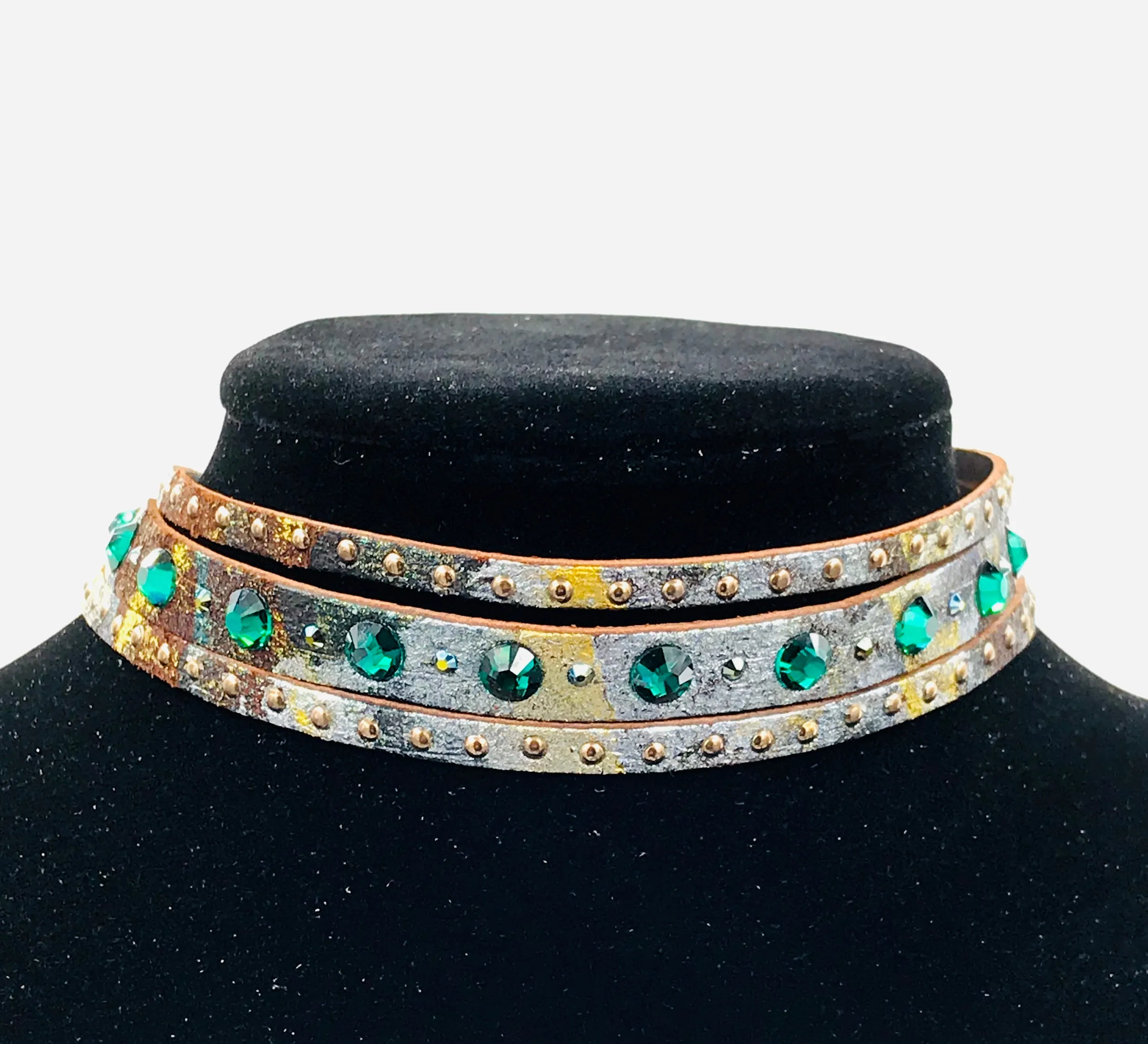 Big Stone Triple Treat Bracelet/Choker/Boot Cuff - "Dancing Emeralds"