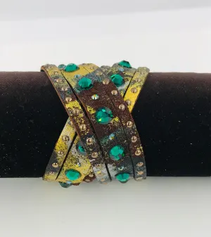 Big Stone Triple Treat Bracelet/Choker/Boot Cuff - "Dancing Emeralds"